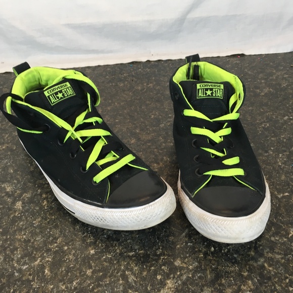 black and neon green converse